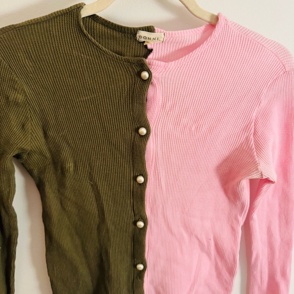 DONNI. Thermal Duo Cardigan in a Pink/Olive - Picture 4 of 8